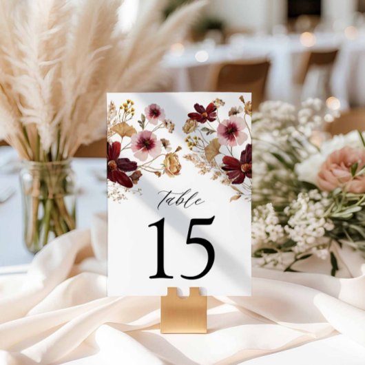 Rustic Burgundy Fall Floral Wedding Table Number テーブルナンバー