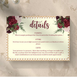 Rustic Burgundy Floral Wedding Details Card 出欠カード