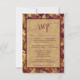 Rustic Burgundy & Gold Autumn Leaves Wedding 出欠カード