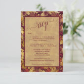 Rustic Burgundy & Gold Autumn Leaves Wedding 出欠カード (スタンド正面)