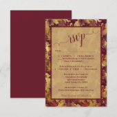 Rustic Burgundy & Gold Autumn Leaves Wedding 出欠カード (正面/裏面)