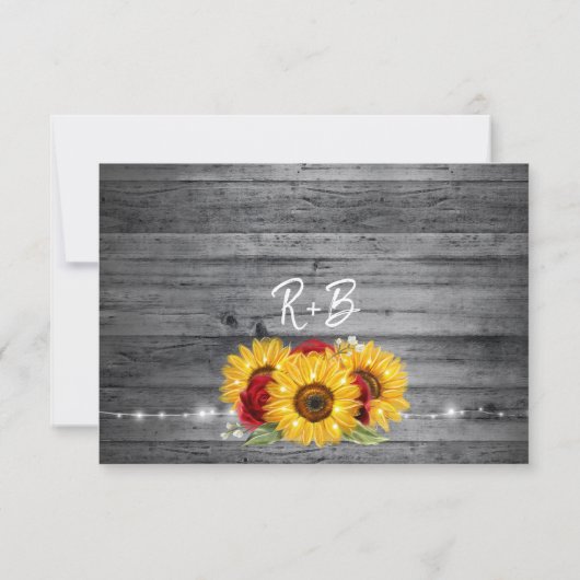 Rustic Burgundy Lace Watercolor Sunflower Wedding 出欠カード (裏面)
