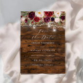 Rustic Burgundy Lights Wedding Save The Date 招待状