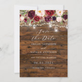 Rustic Burgundy Lights Wedding Save The Date 招待状 (正面)
