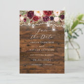 Rustic Burgundy Lights Wedding Save The Date 招待状 (スタンド正面)