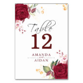 Rustic Burgundy Red Rose Floral Wedd  Table Number テーブルナンバー (正面)