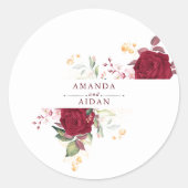 Rustic Burgundy Red Rose Floral Wedding ラウンドシール (正面)