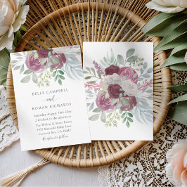 Rustic Burgundy Rose Watercolor Wedding 招待状