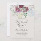 Rustic Burgundy Rose Wedding Rehearsal Dinner 招待状 (正面)