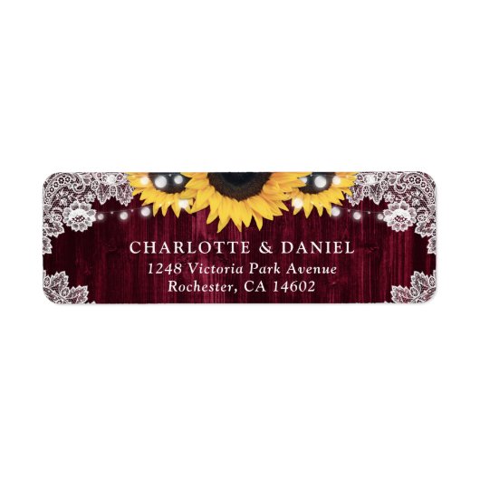Rustic Burgundy Sunflower Return Address Labels ラベル (正面)