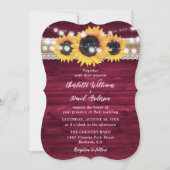 Rustic Burgundy Sunflower Wood Wedding 招待状 (正面)
