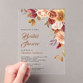 Rustic Burgundy Terracotta Floral Bridal Shower アクリル招待状 (インサイチュ (ポータブル))