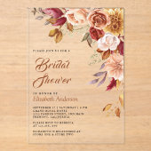 Rustic Burgundy Terracotta Floral Bridal Shower アクリル招待状 (正面)