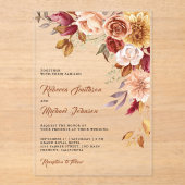Rustic Burgundy Terracotta Floral Wedding アクリル招待状 (正面)