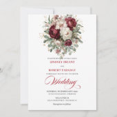 Rustic Burgundy White Floral Eucalyptus Gold Weddi 招待状 (正面)