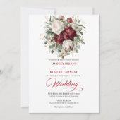 Rustic Burgundy White Floral Eucalyptus Wedding  招待状 (正面)