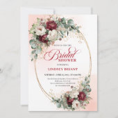 Rustic Burgundy & White Flowers Gold Bridal Shower 招待状 (正面)
