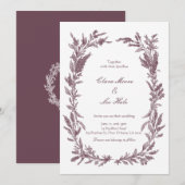 Rustic Burgundy Wildflower Wreath Wedding 招待状 (正面/裏面)