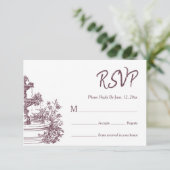Rustic Burgundy Wildflower Wreath Wedding Details 出欠カード (スタンド正面)