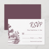 Rustic Burgundy Wildflower Wreath Wedding Details 出欠カード (正面/裏面)