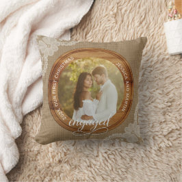 Rustic Burlap and Lace First Christmas engaged クッション