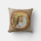 Rustic Burlap and Lace First Christmas engaged クッション (正面)