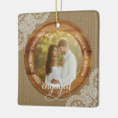 Rustic Burlap and Lace First Christmas engaged セラミックオーナメント (左)