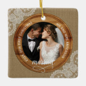 Rustic Burlap and Lace First Christmas married セラミックオーナメント (正面)