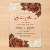 Rustic Burlap Dusty Terracotta Rose Bridal Shower アクリル招待状 (正面)