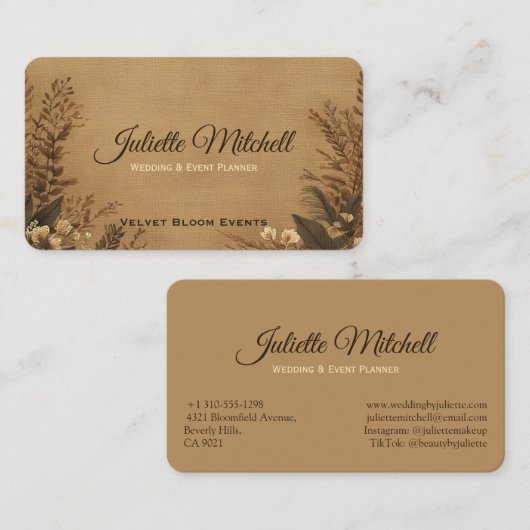 Rustic Burlap Wedding Planner Business Card 名刺 (正面/裏面)
