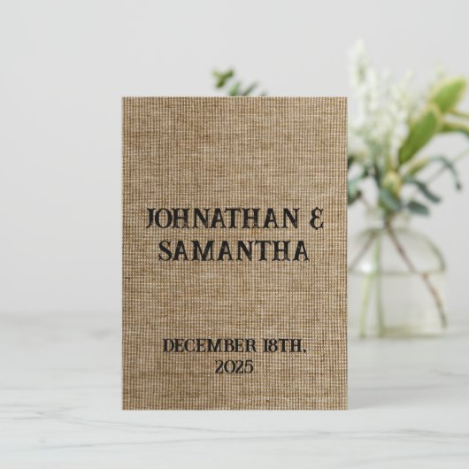 Rustic Burlap Wedding Thank You Card – Personalize サンキューカード (スタンド正面)