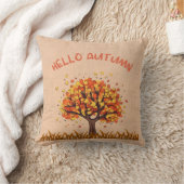 Rustic Burlap with Colorful "Hello Autumn" Pattern クッション (ブランケット)