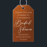 Rustic Burnt Orange Bridal Shower Personalized ギフトタグ<br><div class="desc">This rustic burnt orange bridal shower gift tag features beautiful white typography for an autumn party featuring boho colors for a fall wedding. Minimalist white typography for a bohemian bride.</div>