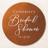 Rustic Burnt Orange Bridal Shower Personalized ラウンドペーパーコースター (正面)