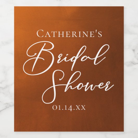 Rustic Burnt Orange Bridal Shower Personalized ワインラベル (シングルラベル)