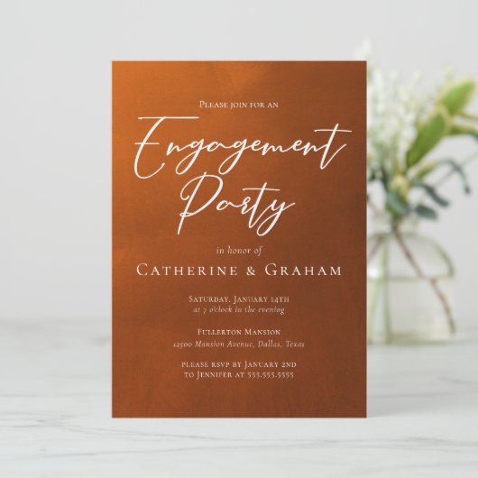 Rustic Burnt Orange Engagement Party 招待状 (スタンド正面)