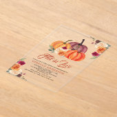 Rustic Burnt Orange Floral Pumpkin Bridal Shower アクリル招待状 (レイダウン)