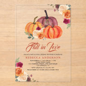 Rustic Burnt Orange Floral Pumpkin Bridal Shower アクリル招待状 (正面)