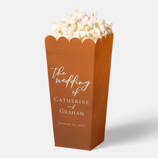 Rustic Burnt Orange Wedding Personalized Popcorn フェイバーボックス (はじけた状態)