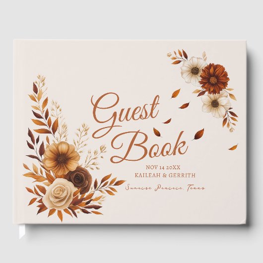 Rustic Burnt Sienna Beige Fall Leaves Wedding  ゲストブック (正面)