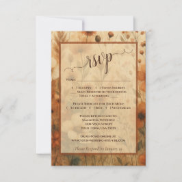 Rustic Burnt Sienna Boho Chic Wildflowers Wedding 出欠カード