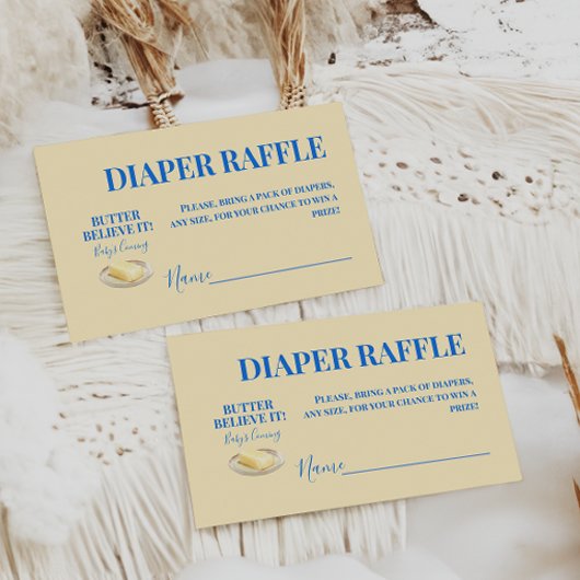 Rustic Butter Yellow Blu Baby Shower Diaper Raffle エンクロージャーカード