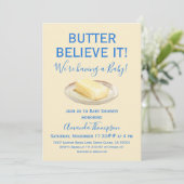 Rustic Butter Yellow Blue Boy Baby Shower 招待状 (スタンド正面)