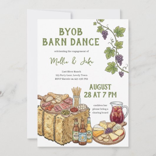 Rustic BYOB Barn Dance Engagement Celebration 招待状 (正面)