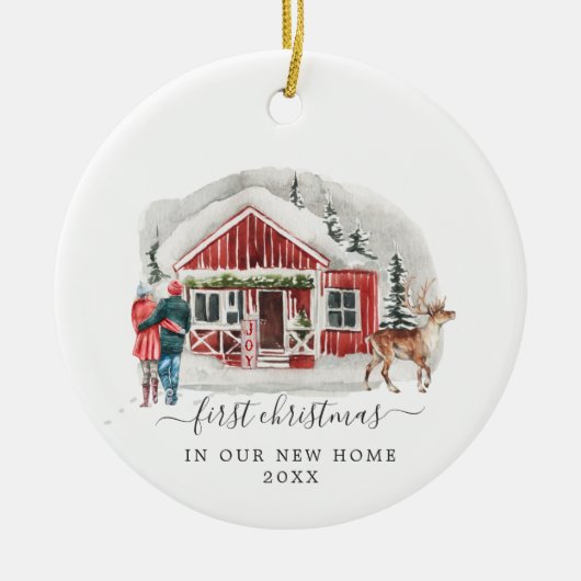 Rustic Cabin | 初めてのクリスマス新居 セラミックオーナメント (正面)