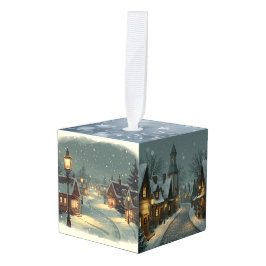 Rustic Cabin Christmas Ornament | Warm Cozy Winter キューブオーナメント
