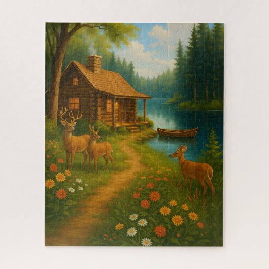 Rustic Cabin Cozy Woodland Scene Puzzle ジグソーパズル (縦)
