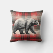 Rustic Cabin Lodge Bear on Red Plaid クッション (裏面)