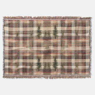 Rustic Cabin Plaid with Pine Trees スローブランケット