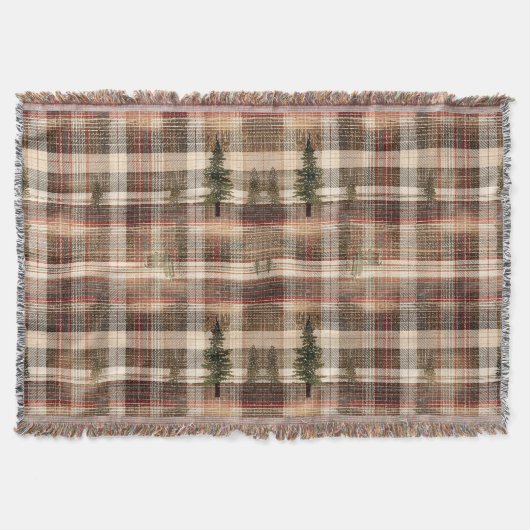 Rustic Cabin Plaid with Pine Trees スローブランケット (正面)